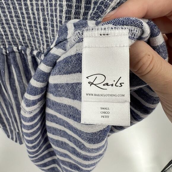 Rails Angelina Dress Boracay Striped Blue White‎ Mini Smocked Linen Size Small - Picture 9 of 12